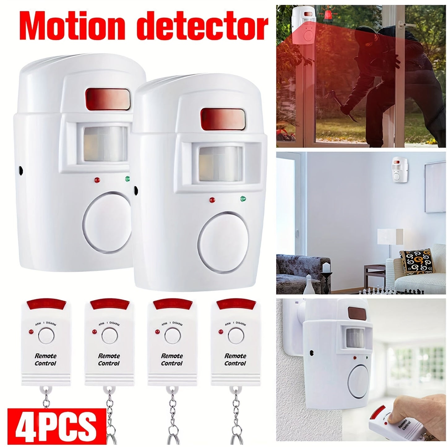 Wireless PIR Motion Sensor Alarm System (4 pcs)-4